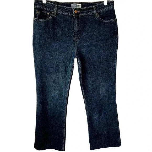 Levi Strauss Signature Bootcut At Waist Denim Stretchy Dark Blue Jeans 16 Short - Picture 1 of 16